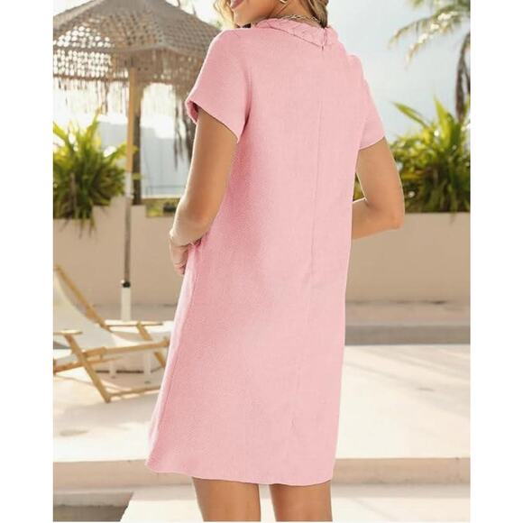 Women's Tweed Dress Short Sleeve Crew Neck A-line SIZE LARGE - Picture 2 of 4